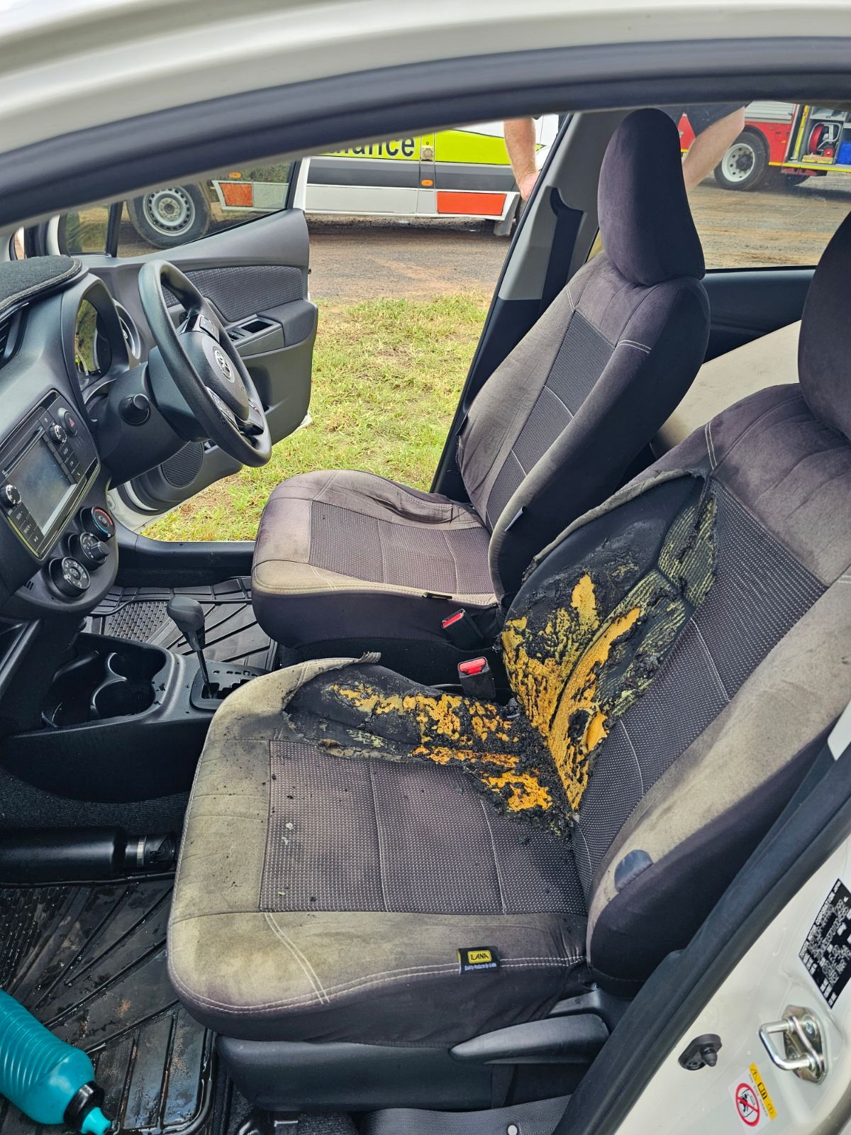 A lithium-ion battery exploded in a car front seat