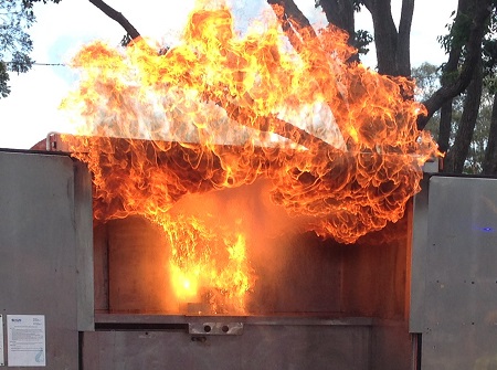 ​A spectacular kitchen stove fire demonstration is a highlight of a safe house visit.